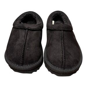 Kids Black Suede Like‎ Slippers Size 5 Faux Fur Lined Slip On House Shoes SU